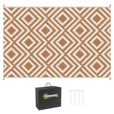 Image of Outsunny Reversible Outdoor Rug with Carry Bag, Waterproof Plastic Straw Mat for Garden, Deck, RV, Picnic, Beach, Camping, 182 x 274cm, Brown