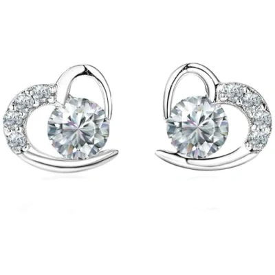 Image of Kaguyo Silver Earrings For Women, Girls 925 Sterling Cubic Zirconia heart Stud Women birthday Gift