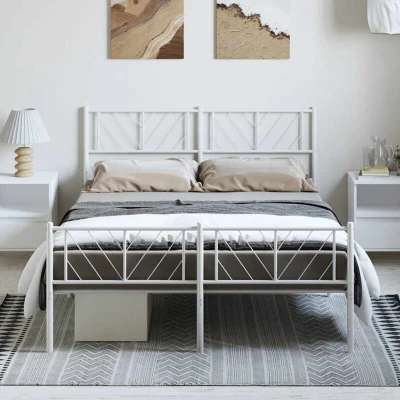 Image of vidaXL Metal Bed Frame without Mattress with Footboard White 135x190cm