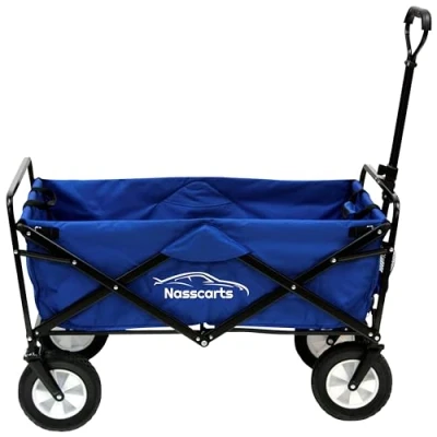 Image of Nasscarts, Multi Purpose Utility Cart Off Road Wagon, Terrain Trolley, Collapsible, Foldable Handcart Great for Shopping, Gardening, Camping, Fishing Loading Capacity of 68 kg Blue