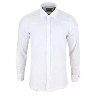 Image of Mens White Nehru Classic Round Removable Collar Button Shirt Slim Regular Fit M