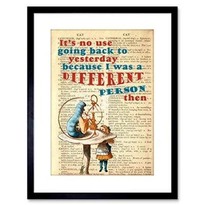 Image of Wee Blue Coo UPCYCLE ALICE WONDERLAND CATERPILLAR YESTERDAY QUOTE FRAMED ART PRINT F97X12385