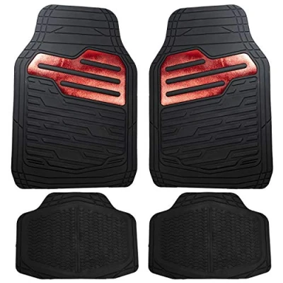 Image of UKB4C Heavy Duty Rubber Floor Mats Set with Red heel pad Vectra Zafira Tigra