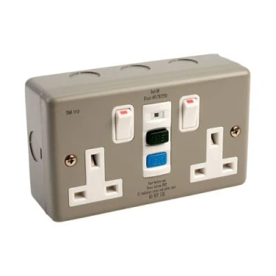Image of Europa RCD13AMC Metalclad 2 Gang 13 Amp RCD Switch Socket (Latching)