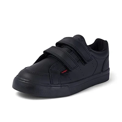 Image of Kickers Junior Unisex Tovni Twin Vel Easy Fastening Black Leather School Shoes, Black, 12.5 UK Child
