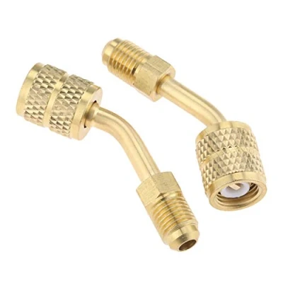 Image of gohantee R410a Adapter for Mini Split System Air Conditioners, HVAC and Refrigeration Service with 45 angle Thimble 5/16 Female, 1/4 Male SAE Swivel