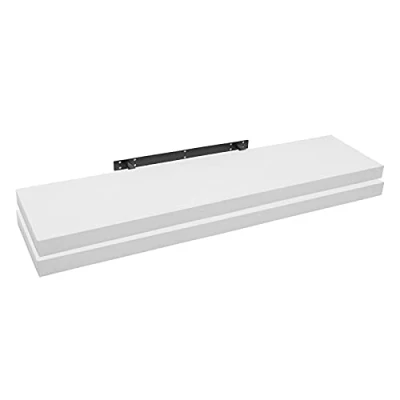 Image of WOLTU 2 Pcs Floating Shelf White Wooden Wall Storage Display 110cm Long RG9316ws
