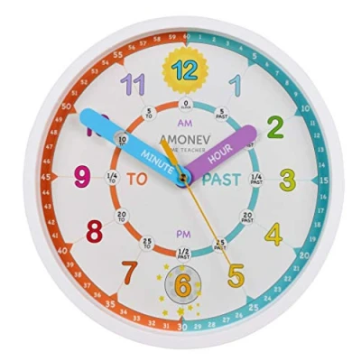 Image of Amonev Time Teacher Clock (V4) Children&#039;s Clock, Easy to Read Analogue with Silent Ticking. Teach Children How Tell the Multicolour