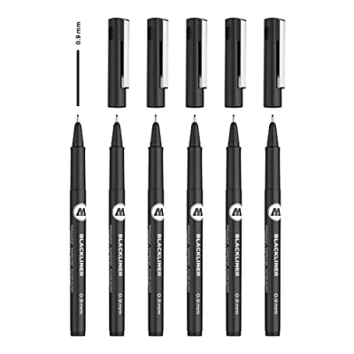 Image of Molotow Blackliner 0.9 mm Fineliner with Permanent, Indelible Ink, Pack of 6 Black