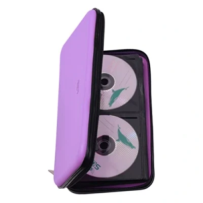 Image of Xiongye CD DVD case, 72 Capacity Heavy Duty Wallet, Case Holder for Car, Hard Shell Sturdy Disk Holder, disc Binder, Booklet, Protective Blu ray Wallet (Purple)