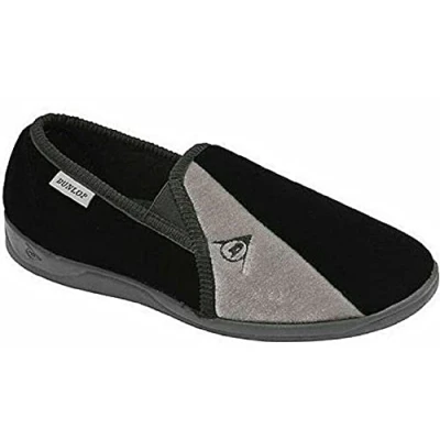 Image of DUNLOP Mens famous WINSTON elasticated gusset slippers Black/Grey size 13