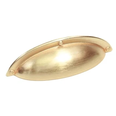 Image of Decoranddecor Manna Cup Shell Half Moon Handles Pull Handle for Cupboard Cabinet Drawer (64mm Hole Center 93,50 Overall Length, Gold)