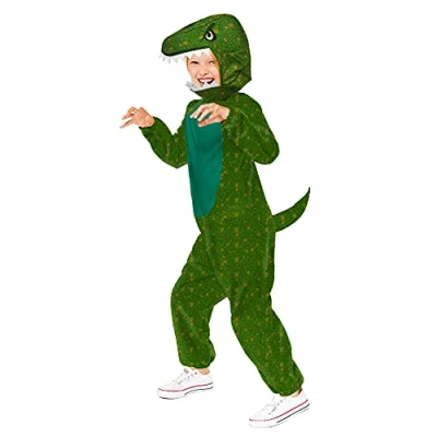Image of Amscan 9911452 Kids Green Dinosaur Onesie with Hood World Book Day Fancy Dress Costume Age: 8 10 Yrs