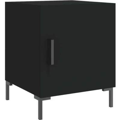Image of vidaXL Bedside Cabinet Modern, Black Nightstand with Metal Feet, Engineered Wood, Spacious Compartment Square Shape, Perfect for Bedroom