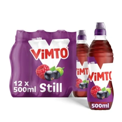 Image of Vimto Original Real Fruit Juice for Rehydration, Blackcurrant, Grape &amp; Raspberry Still Ready to go Multipack Drinks 500ml Bottles (case of 12)