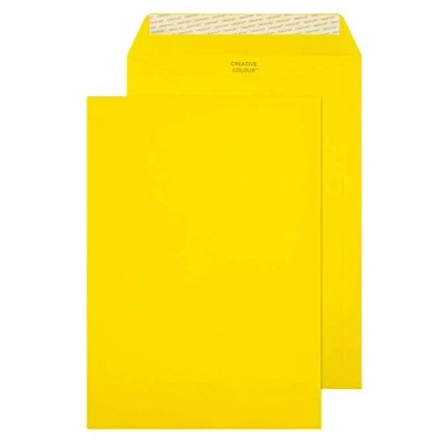 Image of Blake Creative Colour C4 229 x 324 mm 120 gsm Peel &amp; Seal Wallet Envelopes (63403) Banana Yellow Pack of 10