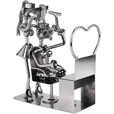 Image of BRUBAKER Screw Man Hairdresser Handcrafted Iron Figure Metal Gift Idea for Hairdressers and Barbers