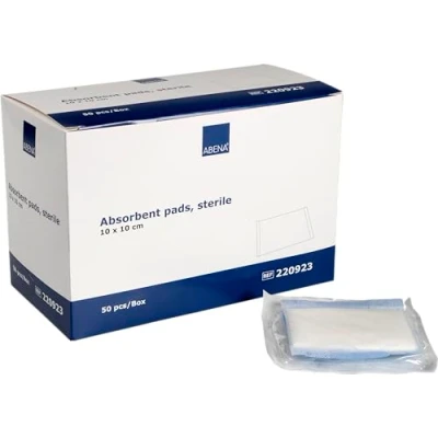 Image of ABENA Gauze Pads 10x10cm 50 Pack High Absorption Swabs, Breathable Sterile with Liquid Repellant Backing, Dressings for Wounds Sterile, Medical Open