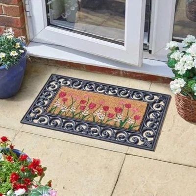 Image of Garden Mile Insert Coir door mats Durable Indoor and Outdoor Natural Weather Resistant Eco friendly Entrance front mat outside for (Blooms)