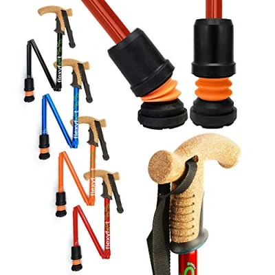 Image of Flexyfoot Shock Absorbing Cork Handle Folding Walking Stick Improved Comfort, Grip, Safety Colour: Red