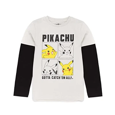 Image of Pokemon T Shirt for Boys Kids Grey Black Pikachu Skater Clothes Top Gotta Catch Em All Game Clothing Merchandise 5 6 Years