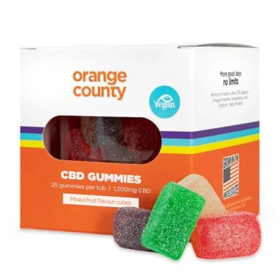 Image of Orange County CBD Gummies, 1200mg High Strength 25 Vegan Cube Mixed Fruit Gummies Gluten Free, Non GMO Reduce Stress, Calm Anxiety, Unwind, Improve Sleep THC Free