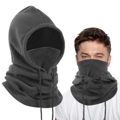 Image of Risipu Fleece Balaclava Winter Hat,Thermal Face Mask for Men &amp; Women,Snood Hood Hat Neck Warmer Windproof Ski (UK, Alpha, One Size, Gray)