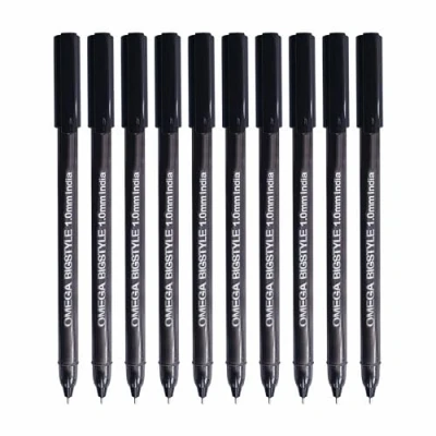 Image of OMEGA BigStyle Ballpoint Pens, BLACK, Medium Point (1.0 mm), Pack of 10, Multipack, Smooth Ball Ideal for School Office Home Everyday Use