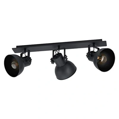 Image of Eglo Ceiling Light Fitting Barnstaple 1, 3 Bulbs Lighting in Vintage, Industrial and Retro Design, Living Room Bedroom spotlights Made of Black Steel, E27 Socket