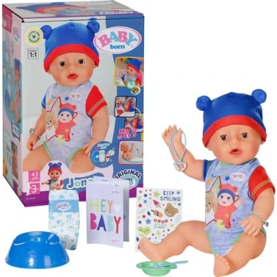 Image of BABY born 836415 Jonas 43cm, Babypuppe mit 10 Funktionen und Accessoires, für Kinder ab 3 Jahren, funktioniert ohne Batterie, 43cm große Puppe, Zapf Creation