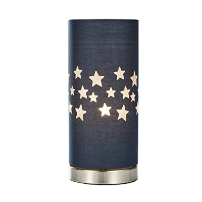 Image of LITECRAFT Glow Stars Table Lamp with Blue Cylinder Shade Satin Chrome