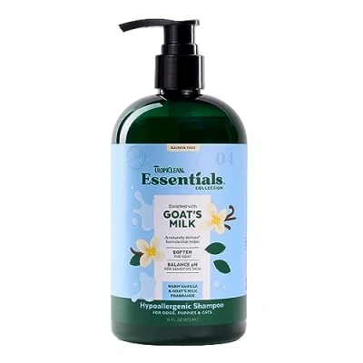Image of Tropiclean Essentials Goats Milk Shampoo for Dogs Puppies and Cats 473ml