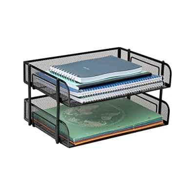 Image of Mind Reader ESTACK2 BLK 2 Piece Stackable Letter Tray, Desk, Document Holder, Magazine Storage, Desktop File Organizer, Black