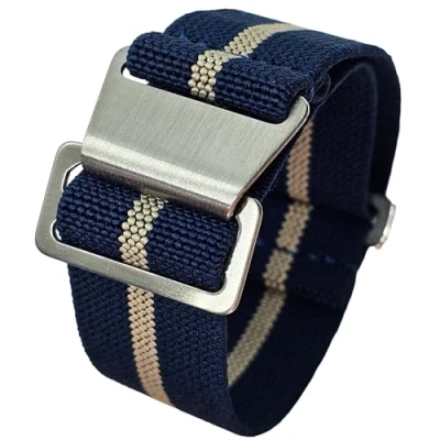 Image of Max French Marine Nationale Elastic Nylon Navy Divers Parachute Watch Straps 20mm 22mm Military Bands (20mm, Blue/Khaki)