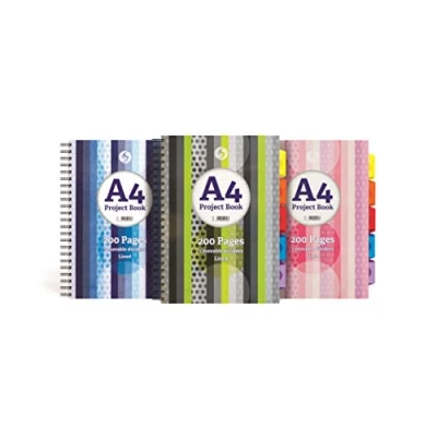 Image of Silvine A4 Project Book 200 Pages With 5 Movable Dividers Lined Spiral Notebook