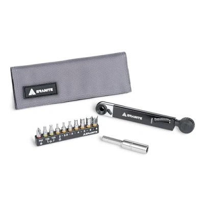 Image of Granite Rocknroll TQ Torque Ratchet Bike Tool Kit, Multitool Kit with 10 Bits and Extension Rod, Portable for Mountain Bike, Road Gravel (Grey)