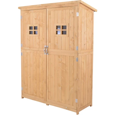 Image of Outsunny Wooden Garden Shed Tool Storage Cabinet Organizer Double Door Shelf 5FT 2 Color845 210