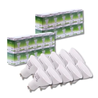 Image of JANDEI Pack of 20 7W GU10 LED Bulbs (Equivalent to 50W), Cool White 6000K, 650 Lumens, Low Consumption Bulbs, Non dimmable, for Home, Office, Store. [Energy Efficiency Class F]