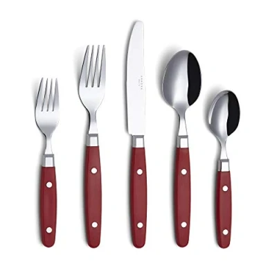 Image of ANNOVA Silverware Set 20 Pieces Stainless Steel Cutlery Color Handle with Rivet/Retro Flatware 4 x Dinner Knife; Fork; Salad Spoon; Dessert Spoon(Red)