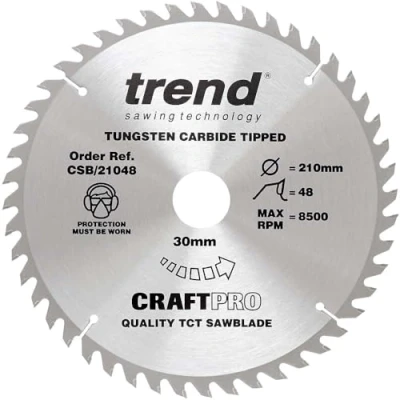 Image of Trend Wood Circular Saw Blade, 210mm Diameter, 30mm Bore, 48 Teeth, TCT, 2.4mm Kerf, +15 Hook, CSB/21048