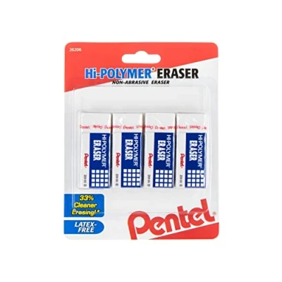 Image of Pentel Hi Polymer Block Eraser Small White, Pack of 4 (ZEH05BP4)
