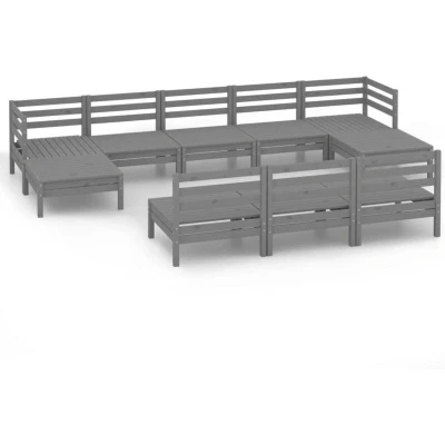 Image of vidaXL 10 Piece Garden Lounge Set Grey Solid Wood Pine
