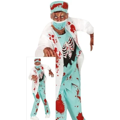 Image of FIESTAS GUIRCA Diabolic Zombie Surgeon Men Fancy Dress Costume Bloody Skeleton Doctor Mens Halloween Costumes Adult Size L