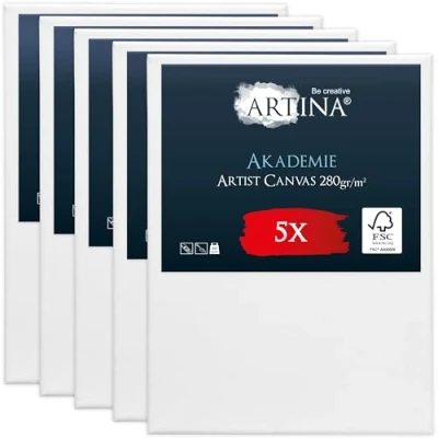 Image of Artina 5pcs Paint Canvas Set 30x40 cm FSC® for Painting 100% Cotton Stretcher Frame 280 g/m² Blank Canvases Art Acrylic, Watercolour &amp; Oil Small Akademie