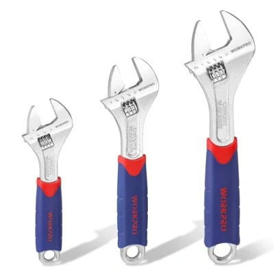 Image of WORKPRO Adjustable Spanner Set 3 Piece, Metric and SAE Wrench Spanner, 6 inch(150mm), 8 inch (200mm),10 inch(250mm), Wide Jaw, Soft Handle
