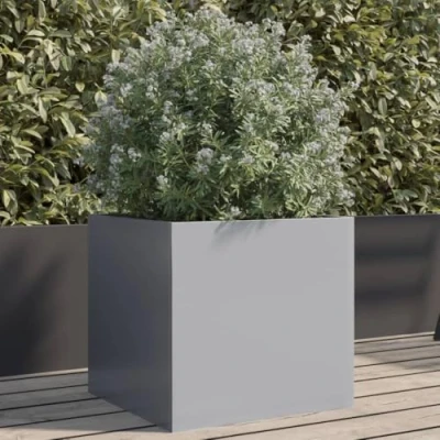 Image of vidaXL Rectangular Galvanised Steel Planter 42x40x39 cm Silver Colored Garden Bed for Outdoor, Patio, Balcony Decor