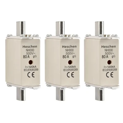 Image of Heschen NH Fuse Link NH000 80A gG Front Indicator Combination Detector Pack of 3