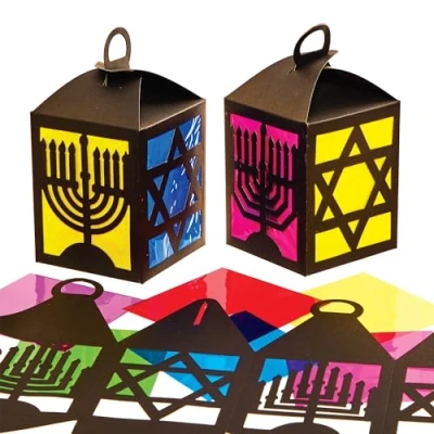 Image of Baker Ross FX936 Hanukkah Stained Glass Lantern Kits Pack of 4, Religious Education Arts and Crafts for Kids
