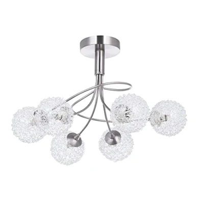 Image of LITECRAFT Allium Semi Flush Ceiling Light 6 Arm with Wire Ball Shades Nickel