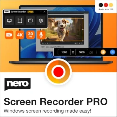 Image of Nero Screen Recorder PRO 365 Recording on PC 4K Record Video, Audio, Webcam Create Tutorials, Gameplays Annual Licence 1 Windows 11 / 10
